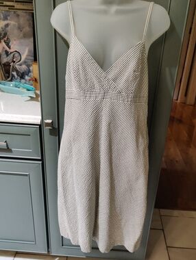 Isaac Mizrahi White and Black Striped Spaghetti Strap Mini Dress